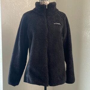 Columbia woman Large fire side fitted soft Teddy Sherpa fleece jacket Black